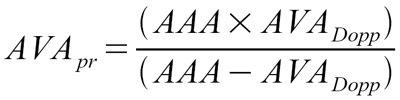 pressure recovered aortic valve area formula